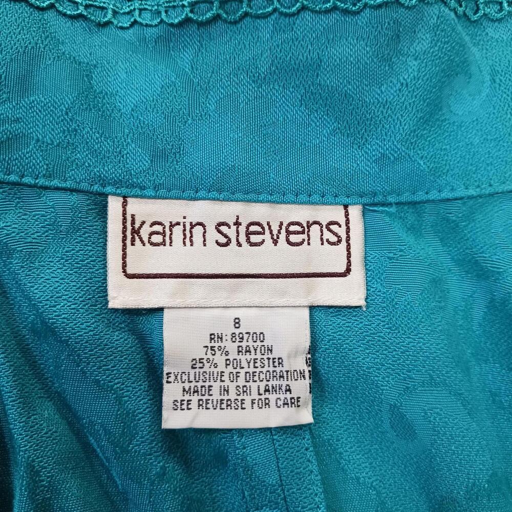 Karin Stevens Women's Turquoise Open Back Front Button Blazer Jacket Size 8 - Picture 3 of 16